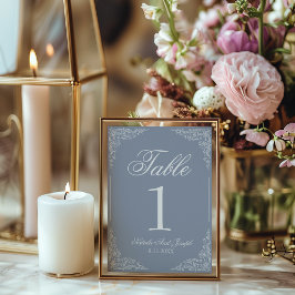 Número de mesa de boda floral azul polvoriento boh