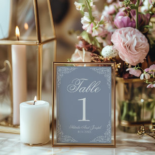 Número de mesa de boda floral azul polvoriento boh