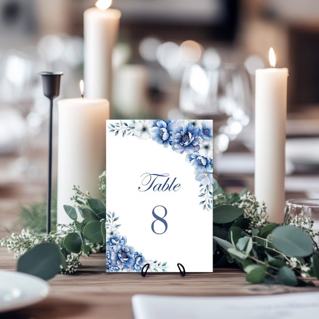 Número de mesa de boda floral azul rústico (Subido por el creador)