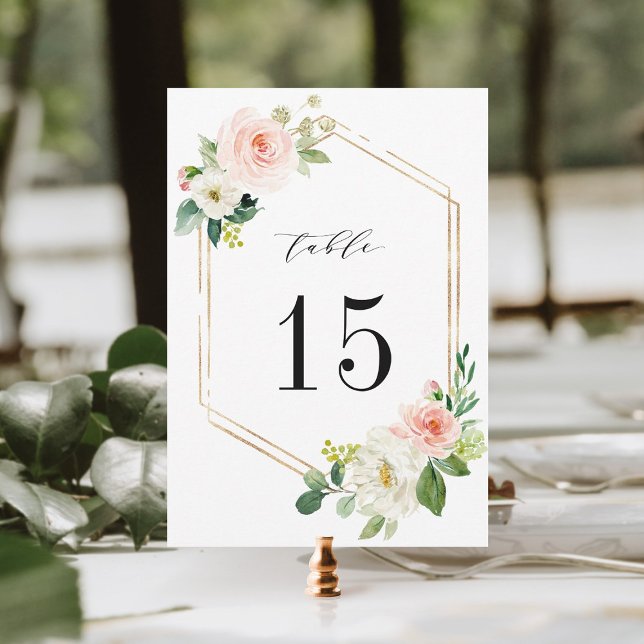 Número de mesa de boda floral blanco rubor 5x7 (Subido por el creador)