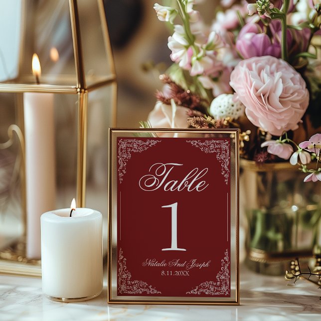 Número de mesa de boda floral borgoña boho (Subido por el creador)
