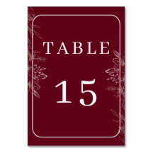 Número de mesa de boda floral burgundy elegante do