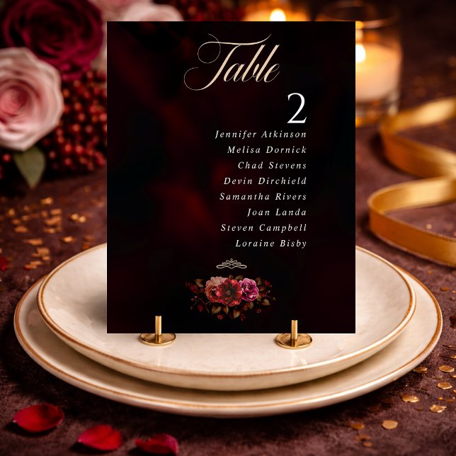 número de mesa de boda floral chic rojo negro temp (Subido por el creador)