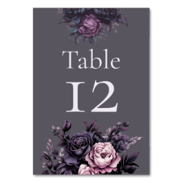 Número de mesa de boda floral ciruela gótica