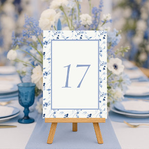 Número de mesa de boda floral de arte fino azul po