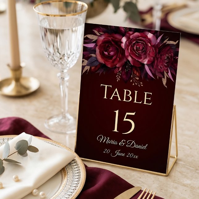 Número de mesa de boda floral de Borgoña (Burgundy Floral Wedding Table Number)