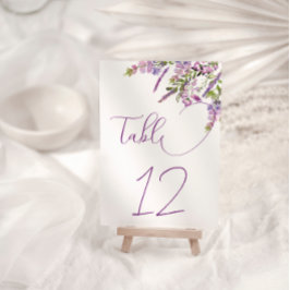 Número de mesa de boda floral de lila púrpura eleg