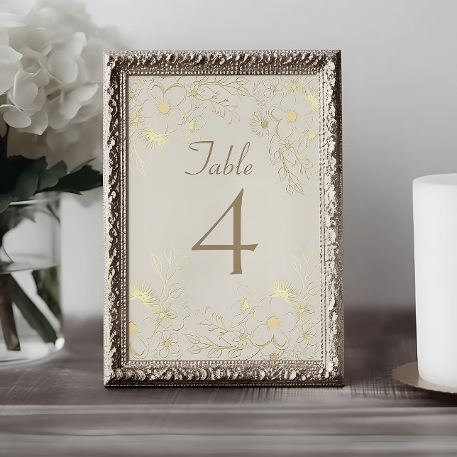 Número de mesa de boda floral de marfil dorado (Subido por el creador)
