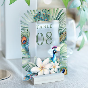 Número de mesa de boda floral de pavo real indio a