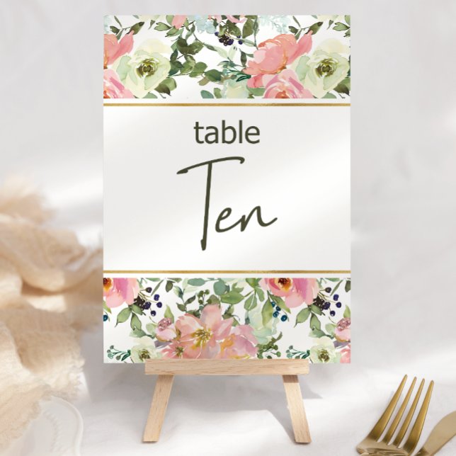 Número de mesa de boda floral de tono rosa cascaró (Subido por el creador)