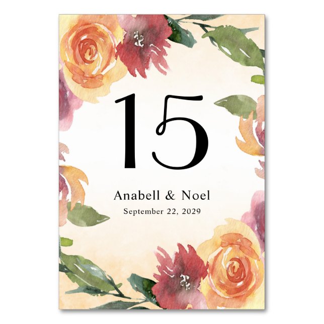 Número de mesa de boda floral de verano (Anverso)