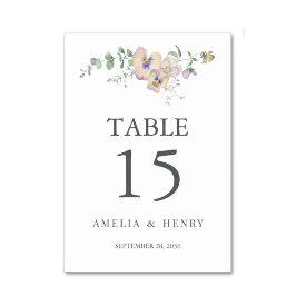 Número de mesa de boda floral de Viola y Eucalipto