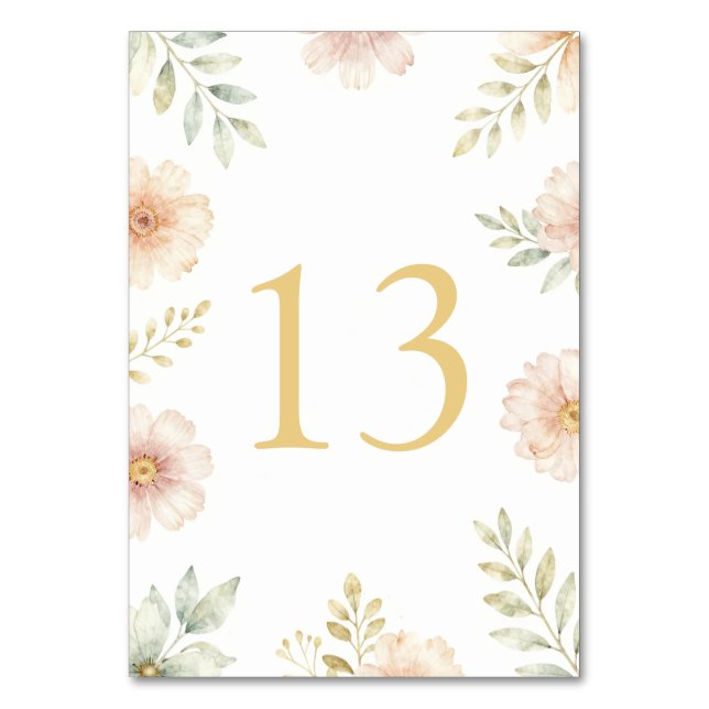 Número de mesa de boda floral elegante (Anverso)