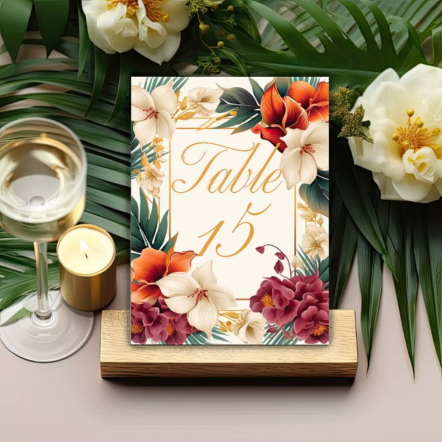Número de Mesa de Boda Floral Elegante Tropical (Subido por el creador)