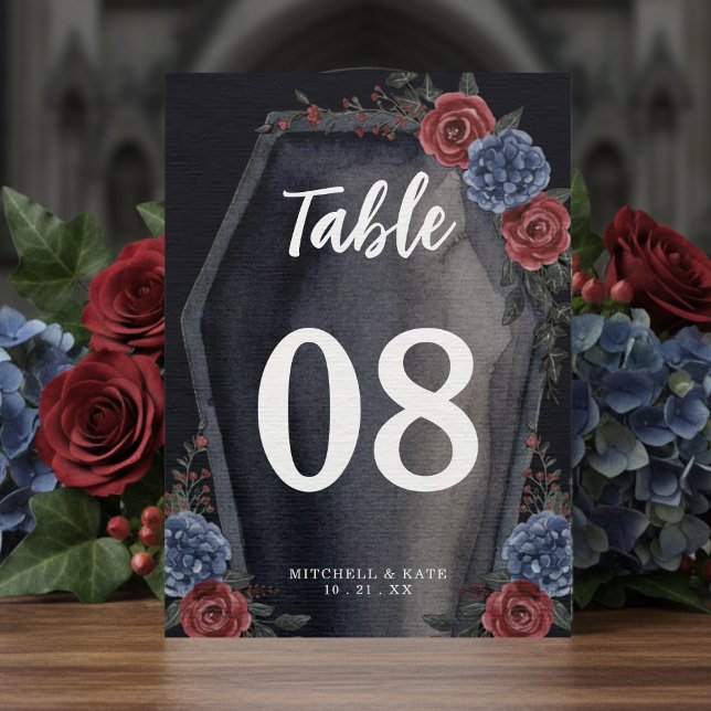 Número de mesa de boda floral gótico de ataúd (Subido por el creador)