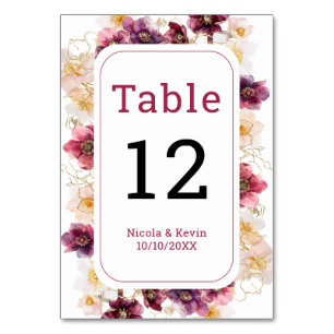 Número de mesa de boda floral Hellebore Borgoña