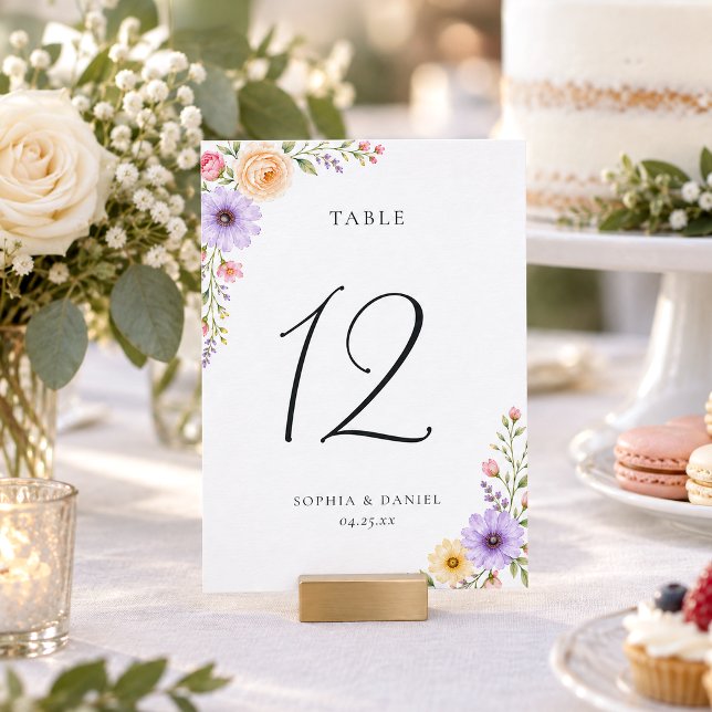 Número de mesa de boda floral lila melocotón paste (Subido por el creador)