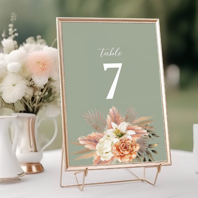 Número de mesa de boda floral melocotón verde salv (Subido por el creador)