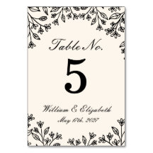 Número de mesa de boda floral minimalista marfil