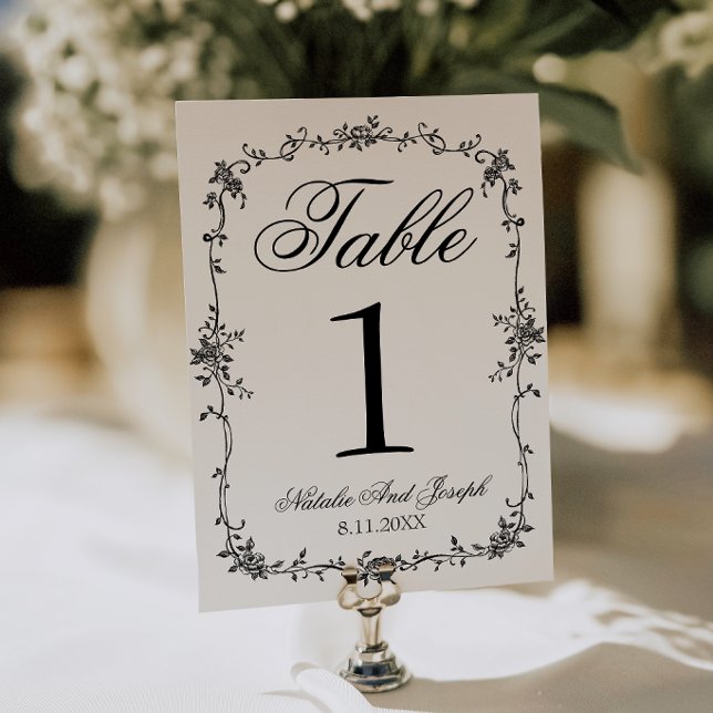 Número de mesa de boda floral negro blanco botánic (Subido por el creador)