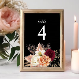 Número de mesa de boda floral negro de Borgoña