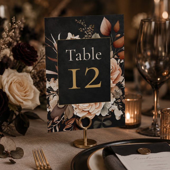 Número de mesa de boda floral negro de bruja del b (Forest Witch Black Floral Wedding Table Number)