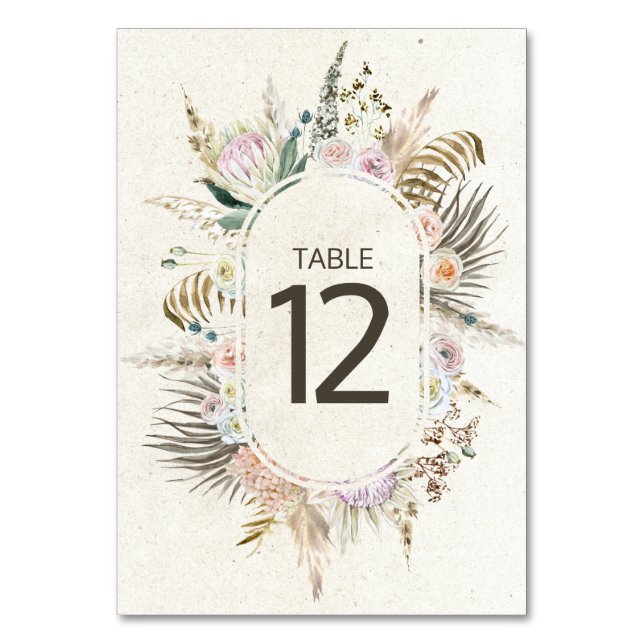 Número de mesa de boda floral neutral boho pastel (Anverso)
