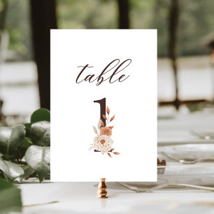 Número de mesa de boda Floral Otoño 1 Marrón Oxida