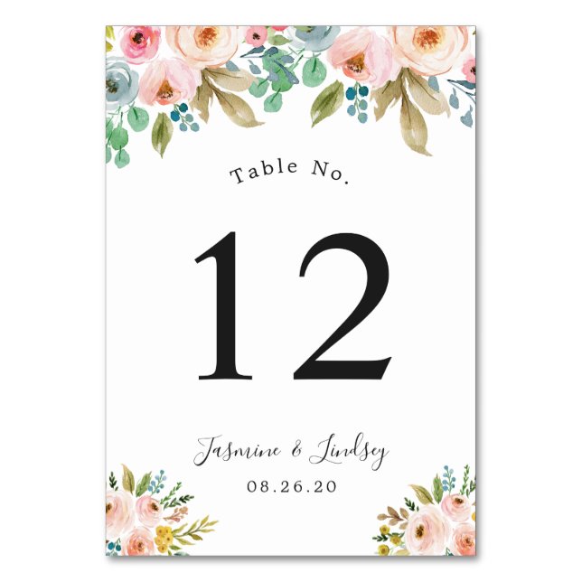 Número de mesa de boda floral pastel (Anverso)