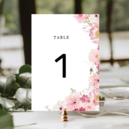 Número de mesa de boda floral rosa