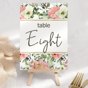 Número de mesa de boda floral rosa cáscara de huev