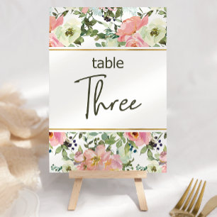Número de mesa de boda floral rosa cáscara de huev