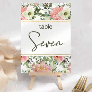 Número de mesa de boda floral rosa cáscara de huev
