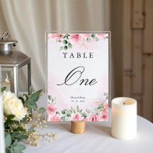 Número de mesa de boda floral rosa sonrojado
