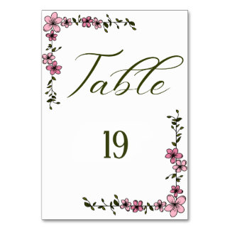 Número de mesa de boda floral rosa y verde oscuro