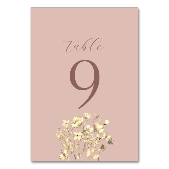 Número de mesa de boda floral rosado (Anverso)