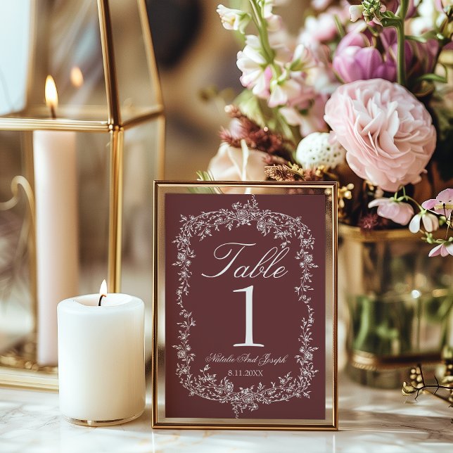 Número de mesa de boda floral rubí de Borgoña eleg (Subido por el creador)