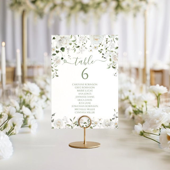 Número de Mesa de Boda Floral Verde Blanco Moderno (Subido por el creador)