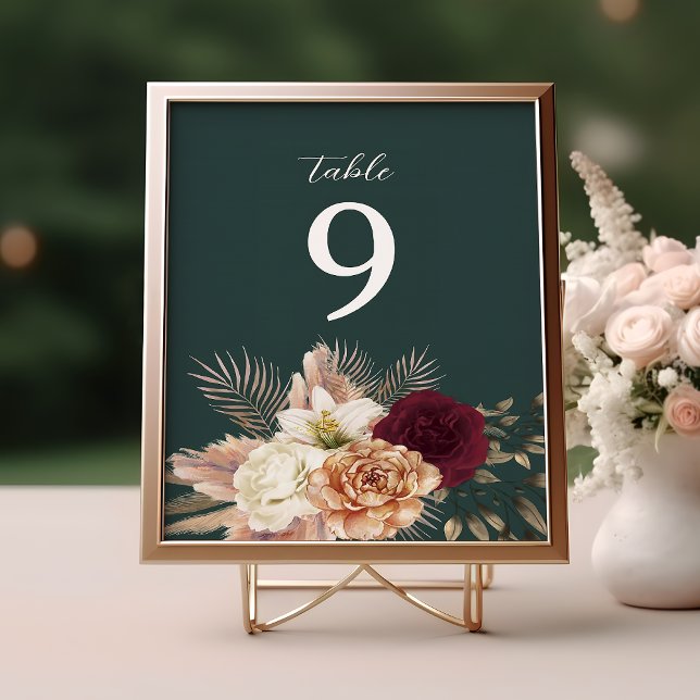 Número de mesa de boda floral verde esmeralda (Subido por el creador)