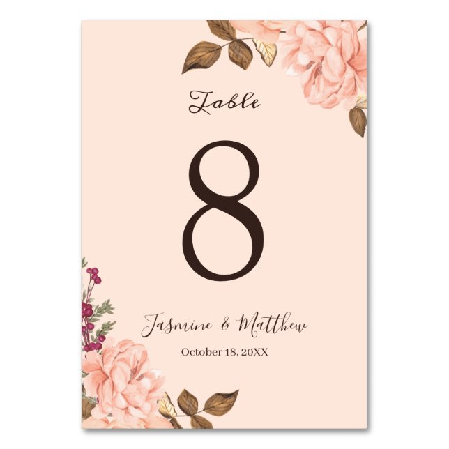 Número de mesa de boda floral Victoria Blush (Anverso)