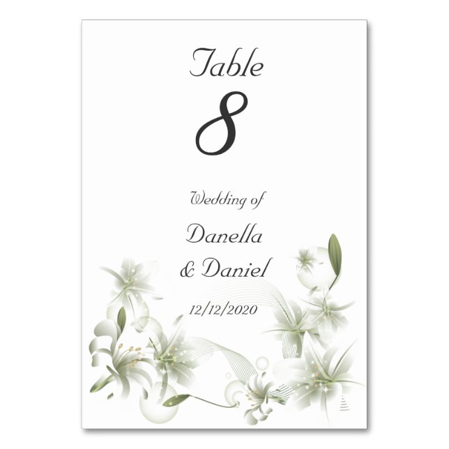 Número de mesa de boda Flores blancas Floral (Anverso)
