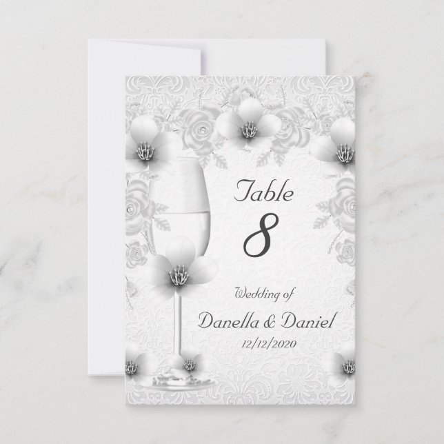 Número de mesa de boda Flores Rosas Blancas Platea (Anverso)