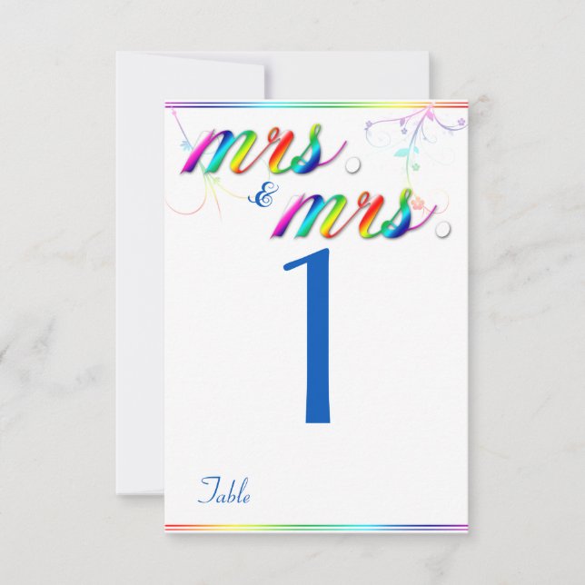 Número de Mesa de Boda Gay de Flor de Arcoíris Ele (Anverso)