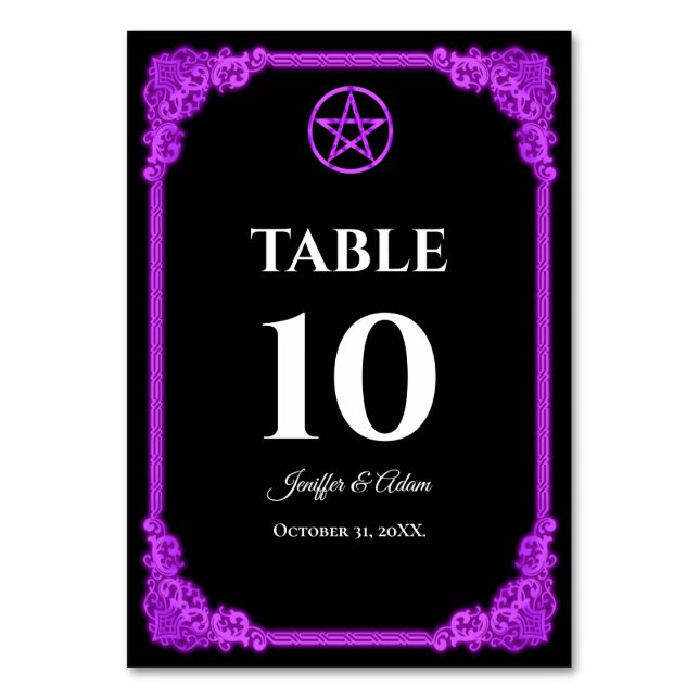 Número de mesa de boda gótica con brillo púrpura m (Anverso)