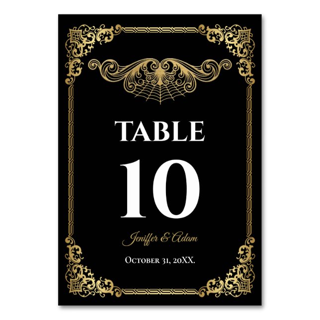 Número de mesa de boda gótica dorada elegante (Anverso)