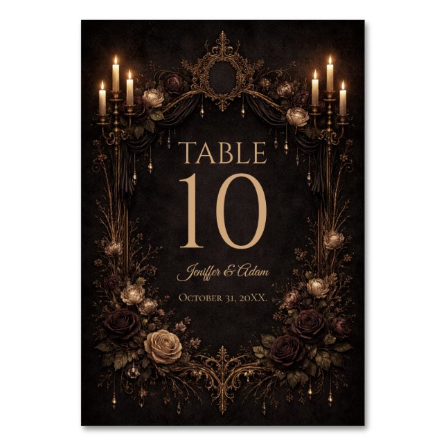 Número de mesa de boda gótica elegante de Hallowee (Anverso)