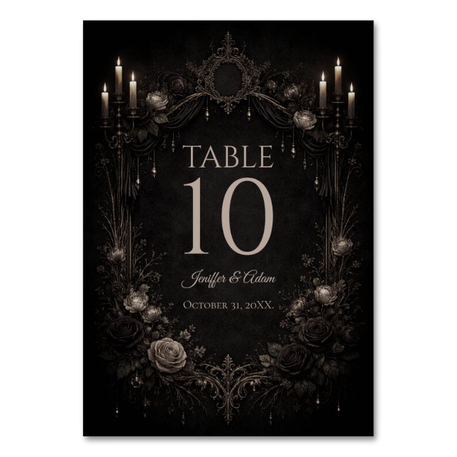 Número de mesa de boda gótica elegante de Hallowee (Anverso)