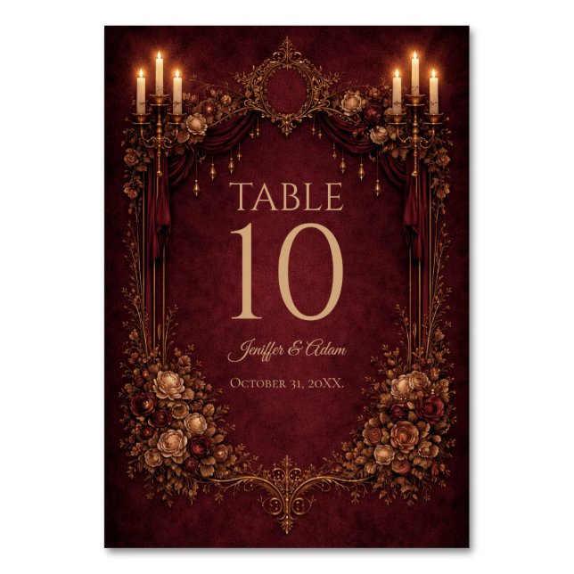Número de mesa de boda gótica elegante de Hallowee (Anverso)