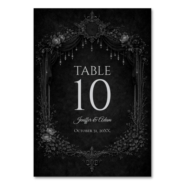 Número de mesa de boda gótica elegante de Hallowee (Anverso)