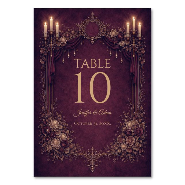 Número de mesa de boda gótica elegante de Hallowee (Anverso)